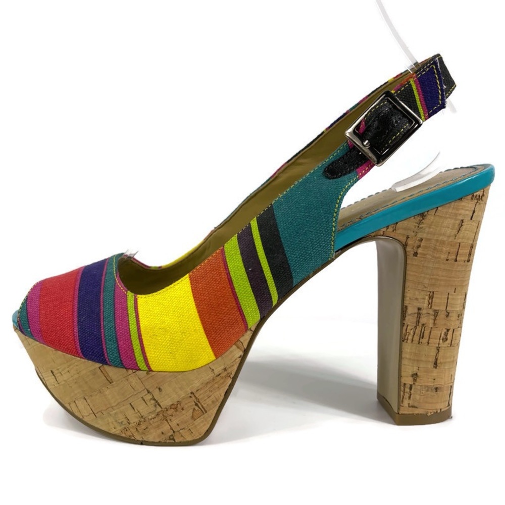 Nine West Multi-Color Cork Block Heel Size 7.5m - image 2